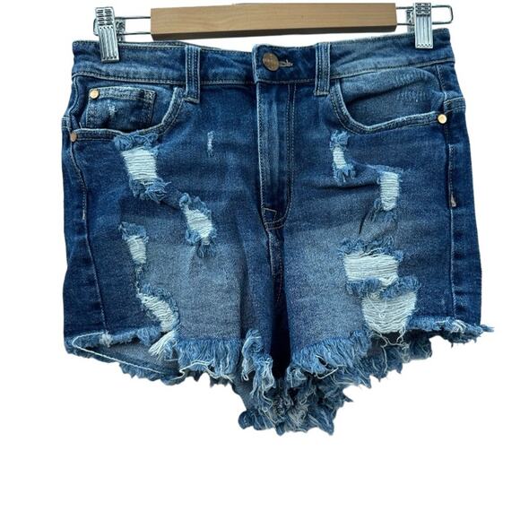 Kendall & Kylie Medium Wash Mid Rise Distressed Shorts Size 28 - Picture 1 of 8